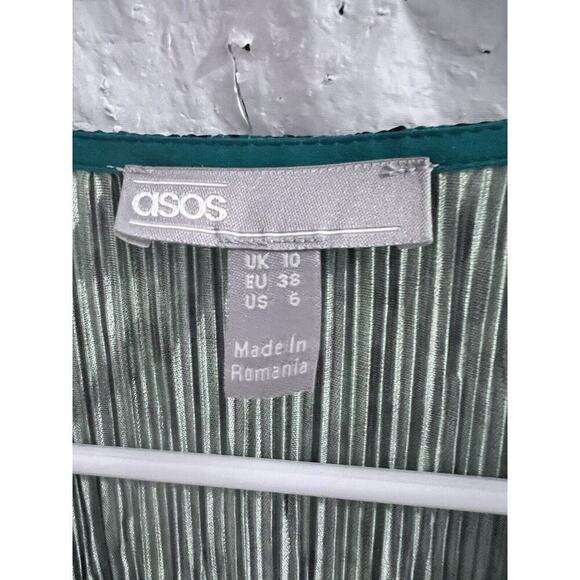 ASOS Green Black Animal Print Pleated Midi Faux Wrap Dress 6 - Picture 4 of 7